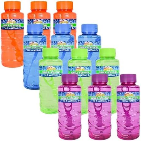 Maxx Bubbles 16 oz Bubble Solution Bottles with Wands, 12-Pack